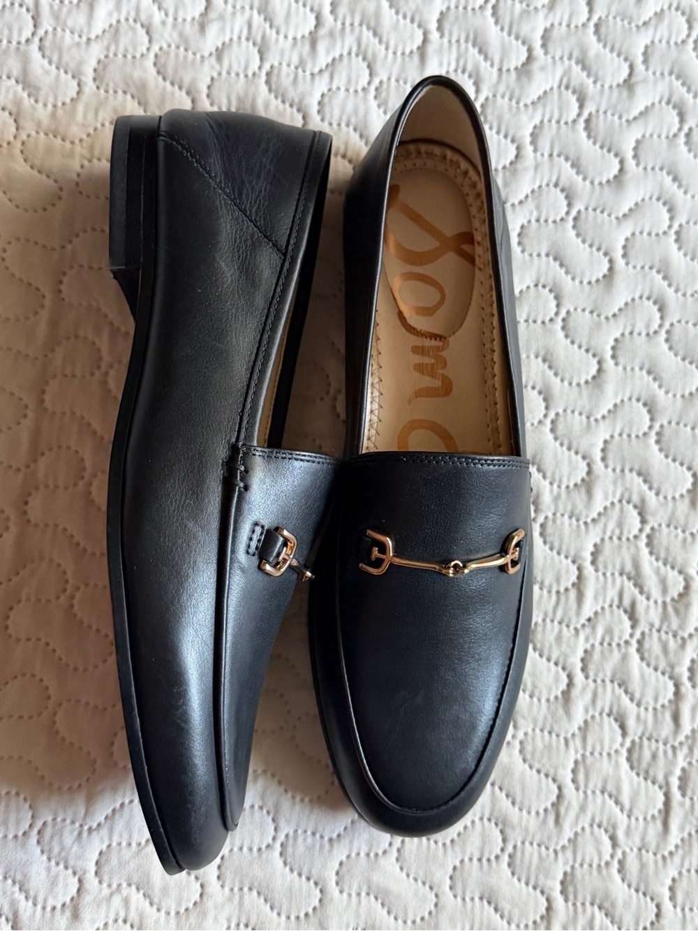 Sam Edelman Loraine Black Leather Loafers W/ Goldtone Bit Hardware Size 7.5 NWOT - Picture 2 of 9